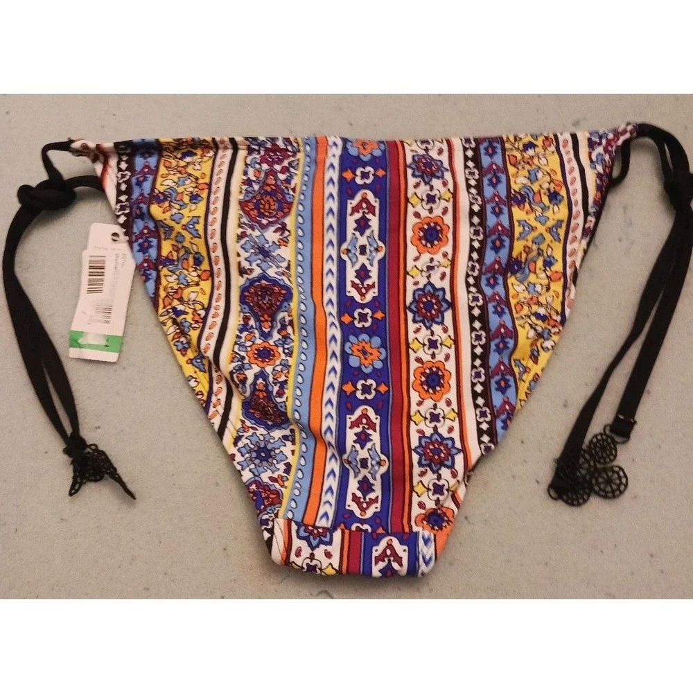 NEW‎ Studio Anne Cole Boho Floral Print Side Tie Bikini Bottoms, Size Large